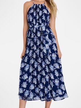 Lulu's Navy & Light Blue Floral Halter Midi Dress